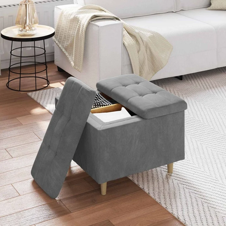 vidaXL Ottoman mit Stauraum Dunkelgrau 60 x 60 x 45 cm Samt 876826 – Bild 4