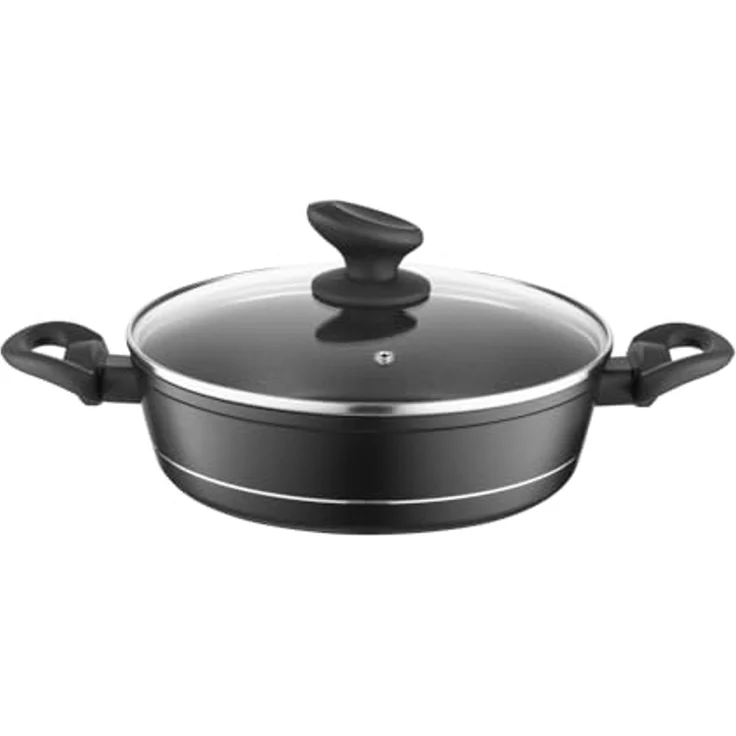 FLORINA Aluminium Topf (1,3 l) 20 cm I Kochtopf DELUX mit Glasdeckel I Messbecher & Antikratz-Beschichtung I Niedriger Topf mit Induktionsboden I Induktionsherd, Gasherd, Elektroherd (Schwarz) – Bild 1