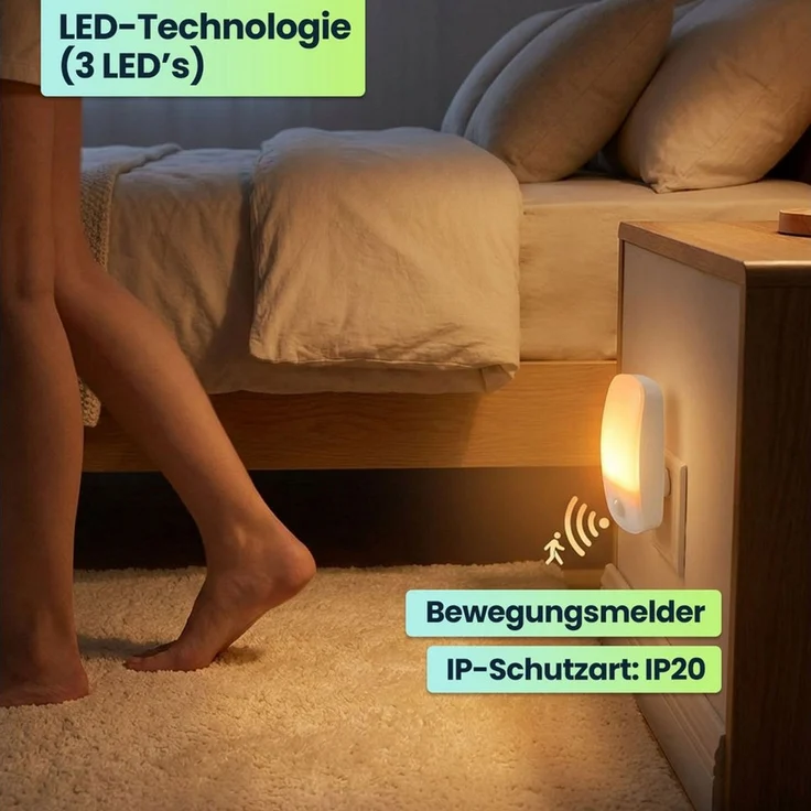 shop'n smile ideoon LED Steckdosenleuchte LED Nachtlicht Stecker mit Bewegungsmelder & Dämmerungssensor, 11 Lm Warmweiss, für Flur, Treppe & Kinderzimmer – Bild 4