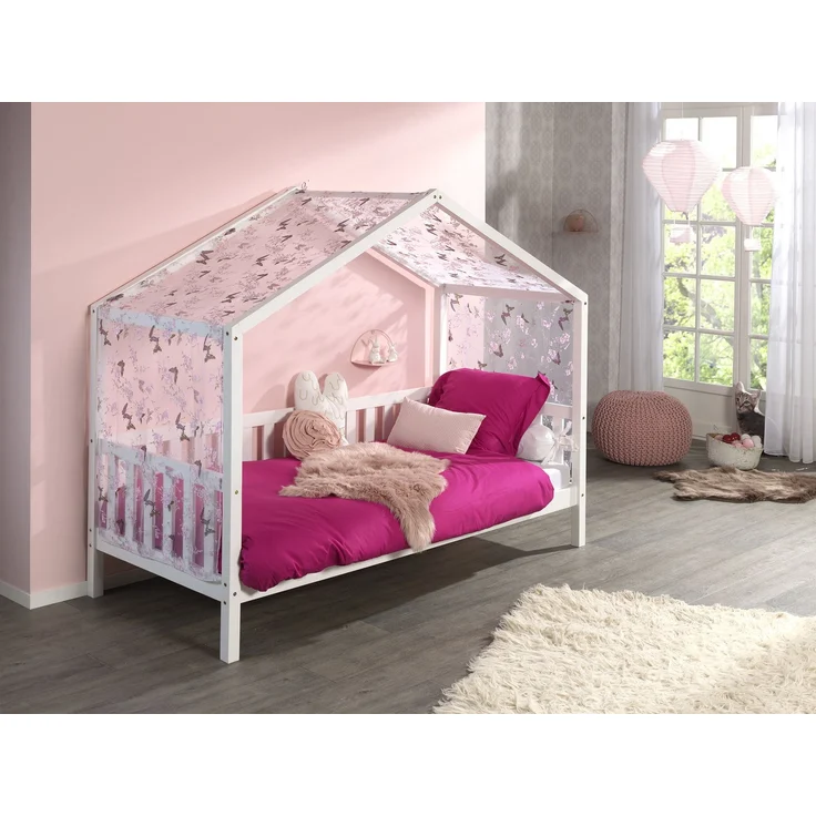 Hausbett mit Textilhimmel Kapua 210x97x170 Massivholz Weiß – Bild 2