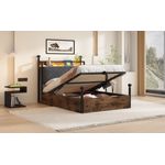 Bett 90x190 cm, Smart-Himmelbett mit hydraulischem Bettkasten, Metalll-Holz-Mix, integrierte LED & USB/Type-C,Schwarz