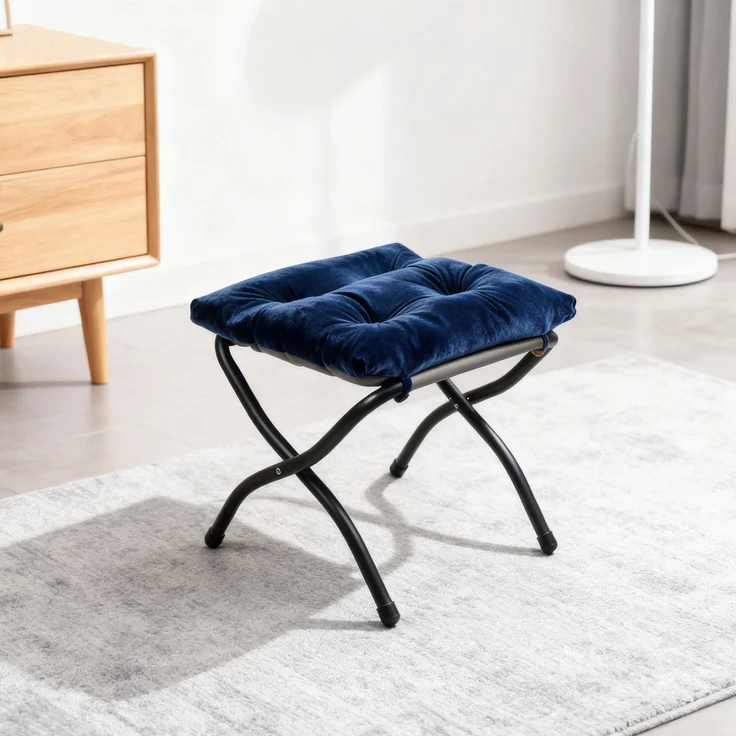 Loungesessel Set mit Hocker, Polyester Bezug, Metallgestell, bis 150kg, ergonomisch, klappbar, für Wohnzimmer Garten,Dunkelblau – Bild 3
