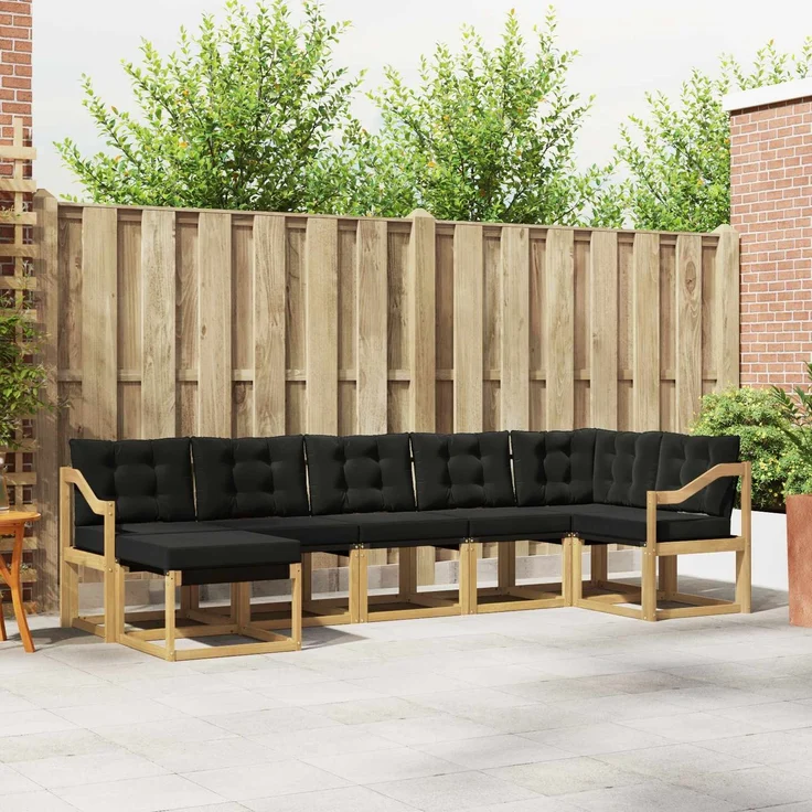 vidaXL Outdoor-Sofagarnitur 7 stk. 7-Sitzer Weiß und Schwarz 3389702 – Bild 1