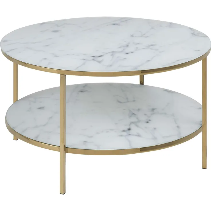 Couchtisch 'ALISMA', Marmor Print weiß/gold, mit Ablage, rund, Ø 80 cm