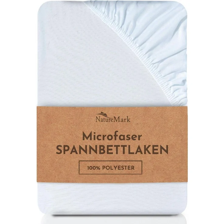 NatureMark Spannbettlaken Mikrofaser Spannbetttuch, Polyester, Gummizug: rundum, viele Größen und Farben Markenware, 200x220 cm, Weiß – Bild 1