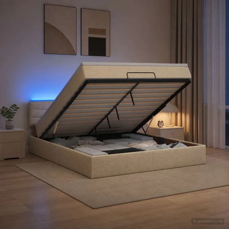 vidaXL Ottoman-Bett mit Matratze und LED Creme 160 x 200 cm Stoff 3456841