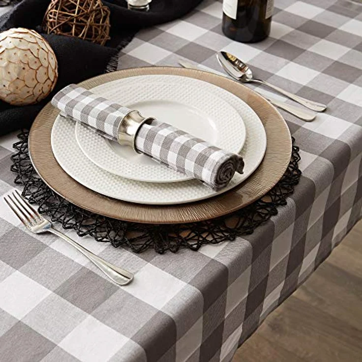 DII Buffalo Check Collection Klassische Tischdecke, 132x132 cm, Grau & Weiß – Bild 6