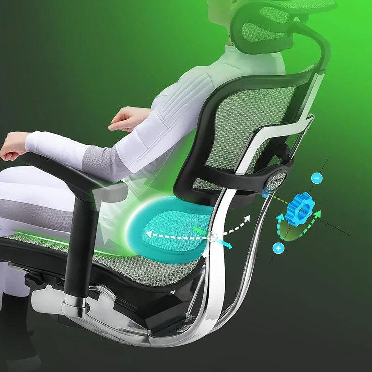 hjh OFFICE Bürostuhl ergonomisch ERGOHUMAN GEN2 Originales Design, Bürosessel mit Flexibler Lordosenstütze, Sitzfläche gepolstert, Stoff Schwarz – Bild 7