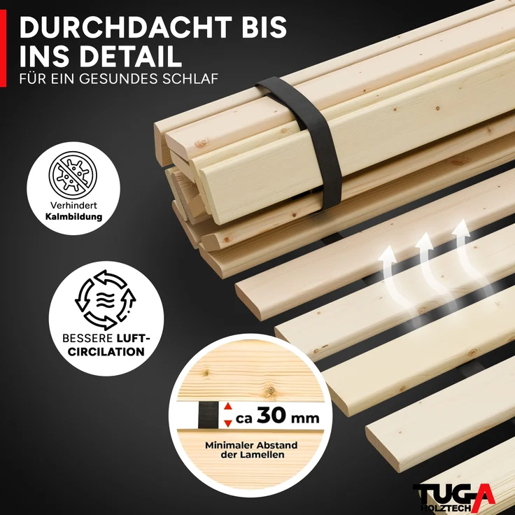 TUGA - Holztech Marken Rollrost Lattenrost 70x200cm 300kg Bettrost – Bild 9