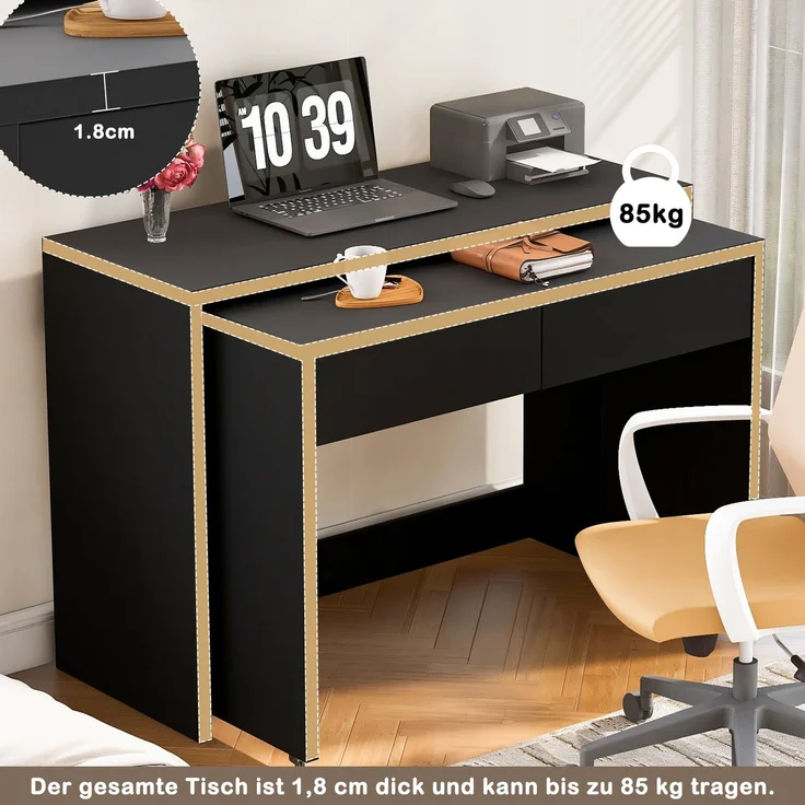 ZUBALIYA Regalschreibtisch + Kommode-2-in-1 Kompaktschreibtisch, ausziehbar,der gesamte Tisch ist aus 1,8 cm starkem Holz gefertigt, mit Rollen ausgestattet, flexibel kombinierbar,Faltbarer Schreibtisch – Bild 2