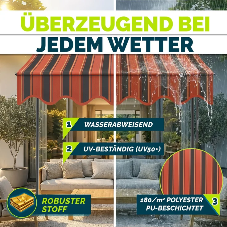 tillvex Balkonmarkise Gelenkarm Markise Klemmmarkise Sonnenmarkise Balkon ohne Bohren Orange/Anthrazit 150 cm – Bild 4