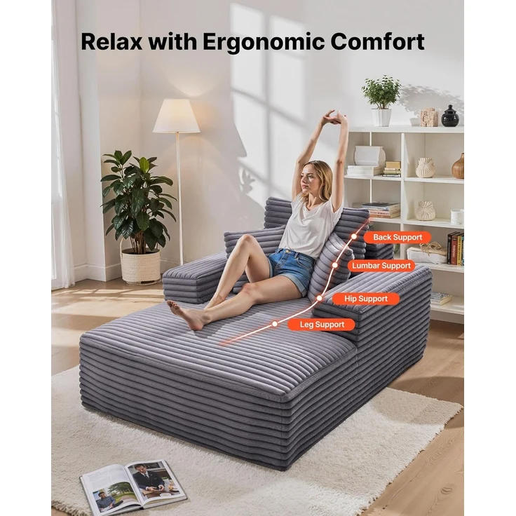 VEVOR Chaiselongue Relaxliege 138 cm, gepolstertes Schlafsofa mit Dekokissen & Armlehnen, Schlafcouch mit tiefer Sitzfläche für Wohnzimmer Schlafzimmer, Loungesessel aus hochelastischem Schwamm – Bild 4
