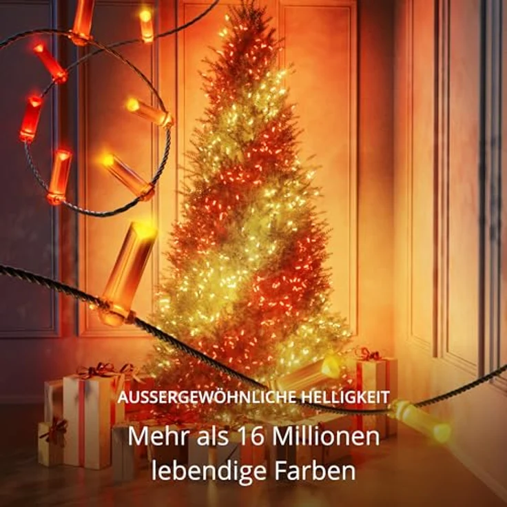 Twinkly Strings Candle 100 LED, LED-Lichterkette in Kerzenform, RGB LED-Lichter Mehrfarbig, Kompatibel mit Alexa & Google Home, Gaming-Lichter, Stromversorgung über USB-C, Grünes Kabel, 6m – Bild 4