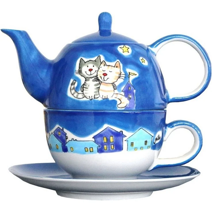 Mila Teekanne Mila Keramik Tee-Set- Tea for One NachtKatzen, 0,4 l, (Set, Tee-Set) – Bild 1