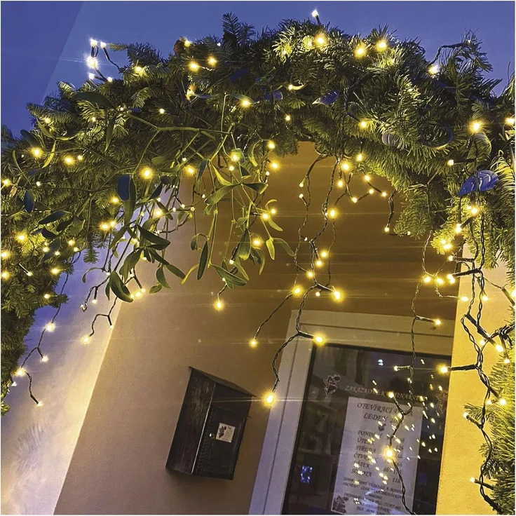 EMOS LED-Eisregen Lichterkette, 10m Weihnachtslichterkette + 5m Zuleitung, 600 LEDs, 8 Lichtmodi, Netzteil, IP44 für Innen und Außen, Warmweiß – Bild 5