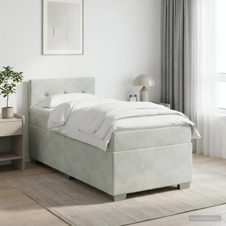 vidaXL Boxspringbett mit Matratze Hellgrau 90 x 200 cm Samt 3450638 – Bild 1