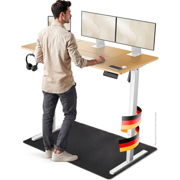 LUTIVO Foxtrot, Höhenverstellbarer Schreibtisch Elektrisch, Memory-Funktion und Kabelmanagement, 120 x 60 cm, Weiß/Holz – Bild 5