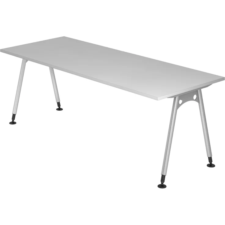 bümö manuell höhenverstellbarer Schreibtisch 200x80 cm in grau - PC Tisch höhenverstellbar & groß, höhenverstellbarer Tisch Büro, großer Computertisch verstellbar, A-Serie, AS-20-5 – Bild 1