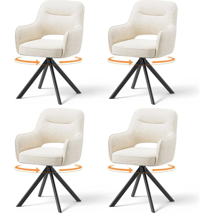 COLAMY Drehbare Esszimmerstühle 4er Set mit Armlehnen, Drehbare Polsterstühle für Küche & Esszimmer aus weichem Florstoff mit Metallgestell und Rückenlehne, für Esszimmer, Küche, Büro,Beige