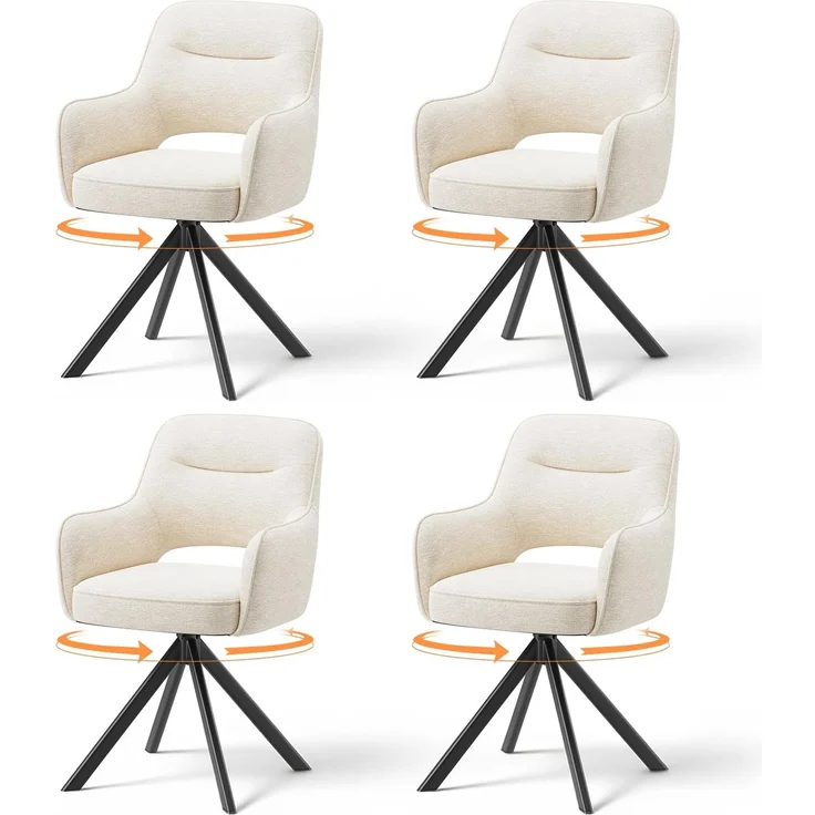 COLAMY Drehbare Esszimmerstühle 4er Set mit Armlehnen, Drehbare Polsterstühle für Küche & Esszimmer aus weichem Florstoff mit Metallgestell und Rückenlehne, für Esszimmer, Küche, Büro,Beige