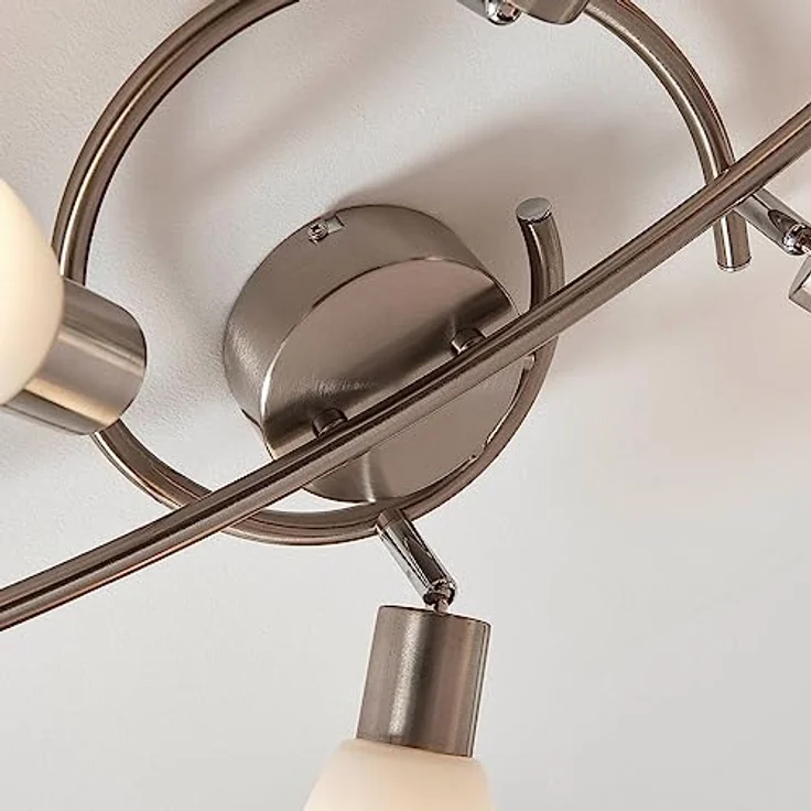 Lindby Deckenstrahler Glas 6-flammig, dreh- und schwenkbar, Metall nickel satiniert, weißes Glas, ohne Leuchtmittel – Bild 4