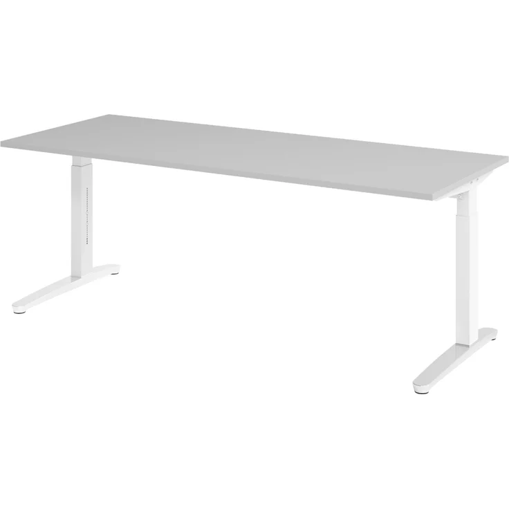 bümö manuell höhenverstellbarer Schreibtisch 200x80 in grau, Gestell in weiß/alu - PC Tisch höhenverstellbar & groß, höhenverstellbarer Tisch Büro, großer Computertisch verstellbar, X20-5-WC – Bild 1