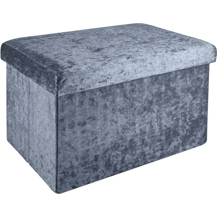 INTIRILIFE Faltbare Sitzbank 49 x 30 x 30 cm in Samt Grau - Sitzwürfel mit Stauraum und Deckel mit Samtbezug - Sitzcube Fußablage Aufbewahrungsbox Truhe Sitzhocker