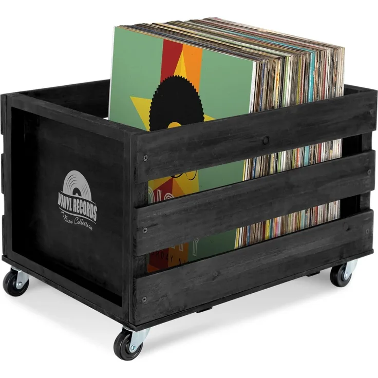 Stagecaptain Holzkiste SPK-100 "Emil" Schallplattenkiste, für bis zu 100 LPs - aus Vollholz im Retro-Design