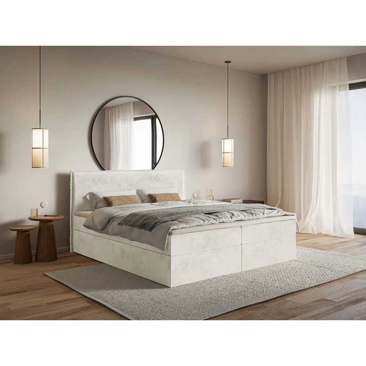 Selsey 'Softie' Boxspringbett 160x200 cm mit Topper und Stauraum, Velours wasserabweisend, Greige – Bild 3