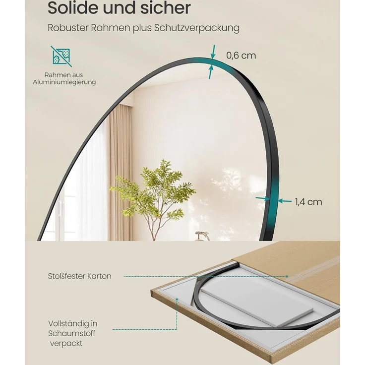 SONGMICS Ganzkörperspiegel, Aluminiumlegierung / Hartglas tintenschwarz, 165x60 cm – Bild 5
