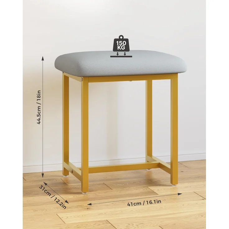 Mondeer Schminkhocker, Makeup Eitelkeit Hocker, Fußhocker Stuhl mit goldene Metallbeine, für Make-up Raum Schlafzimmer Wohnzimmer Eingang Flure, 41 × 31 × 44.5 cm, Grau+Gold – Bild 3