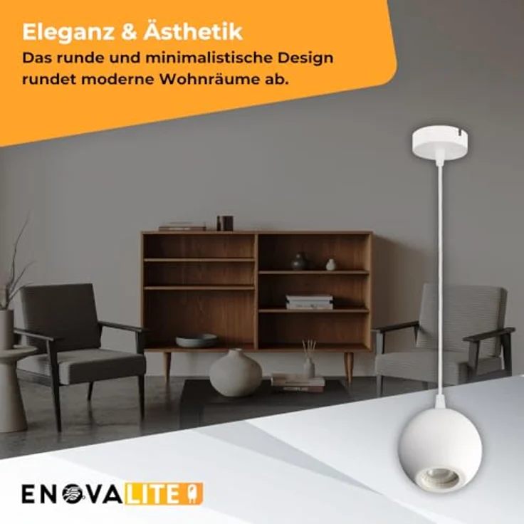 ENOVALITE Pendelleuchte GLOBE, 1-flammige Deckenleuchte in Weiß mit GU10 Fassung, Ø100 mm, Pendellänge 100 cm – Bild 3