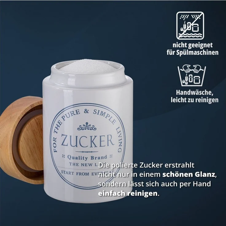 KHG Vorratsdose für Zucker aus Steinzeug mit Akazienholz‑Deckel – im Landhausstil, Steingut, Aufbewahrungsdose für Zucker, schützt Aroma da luftdicht verschließbar – Bild 4