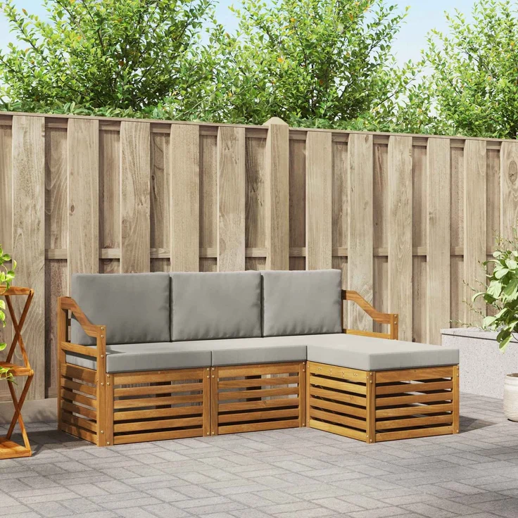 vidaXL Outdoor-Sofagarnitur 4 stk. 4-Sitzer Natur und Hellgrau 3374626 – Bild 1