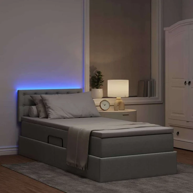 vidaXL LED-Speicherbett mit Matratze Hellgrau 90 x 200 cm Stoff 3371244 – Bild 5