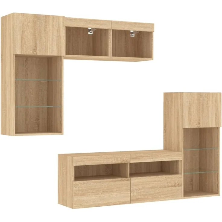 vidaXL 5-tlg. Wohnwand mit LED-Beleuchtung Sonoma-Eiche Holzwerkstoff 3216727 – Bild 7