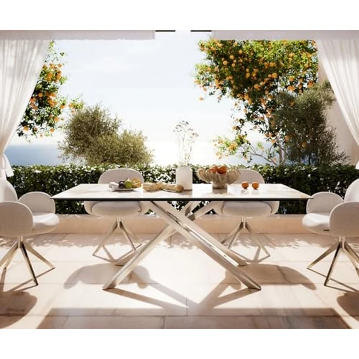 Outdoortisch Edge 200x100 cm Keramik Minas Melange Weiß-Beige Kreuzgestell Rechteck Edelstahl – Bild 2