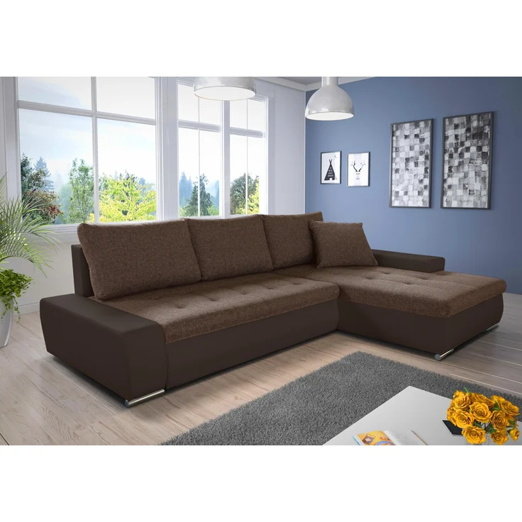 Ecksofa mit Schlaffunktion Faris - Couch mit Bettkasten, Big Sofa, Sofagarnitur, Couchgarniitur, Polsterecke (Braun + Braun (Madryt 128 + Inari 24), Ecksofa Rechts) – Bild 1