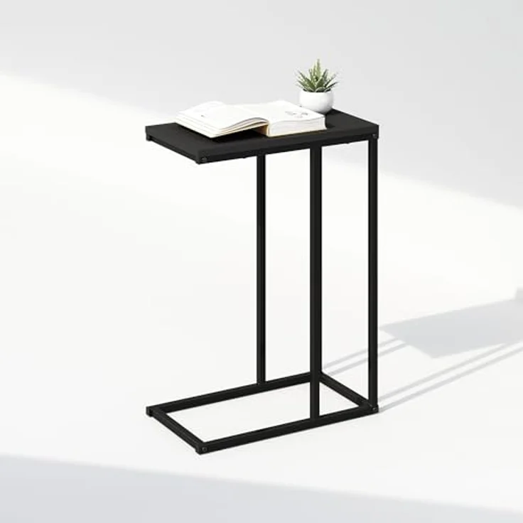 Furinno C-FÖRMIGER Beistelltisch, Metallrahmen-Endtisch, Nachttisch, Nachttisch am Bett, für Wohnzimmer, Schlafzimmer, Americano – Bild 3