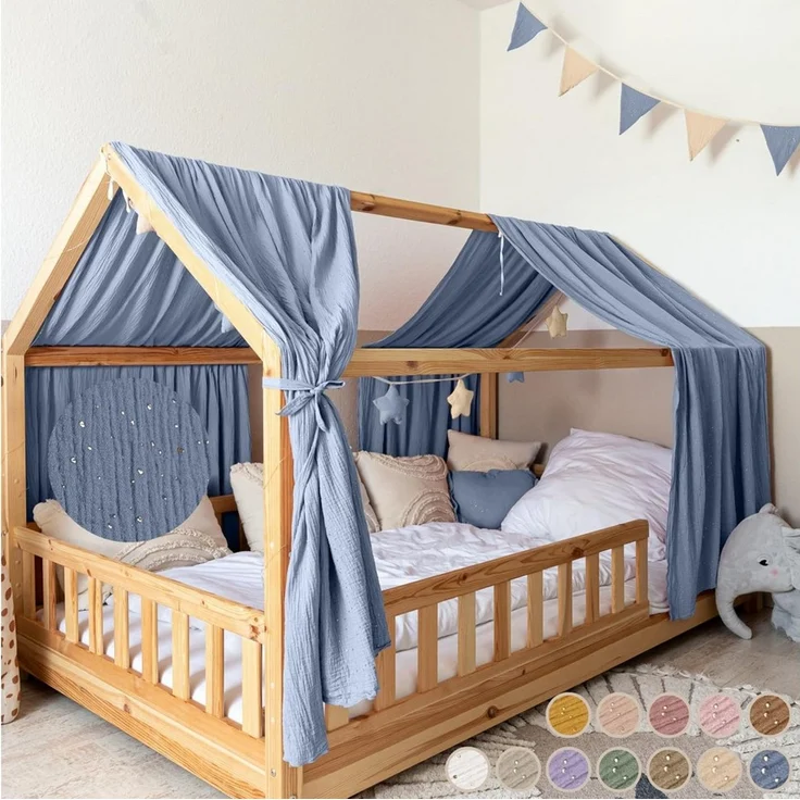 lilimaus Betthimmel Hausbett Himmel Gold aus Musselin - 2er-Set für Kinderbett (1-tlg), 2 Stoffbahnen mit feinen Goldapplikationen - schnell montiert – Bild 1