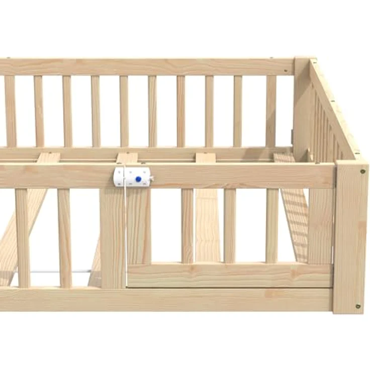 Ball & Cast Bodenbett (140x200 cm), Jugendbett und Hausbett mit Schornsteinform, Kinderbett 90x200 mit rausfallschutz, ohne Matratze, Natürlich – Bild 10