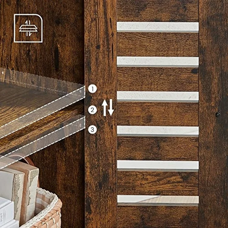 Vasagle Highboard, Bücherschrank mit Lamellentüren, 2 offene Fächer, Holz Braun, 60 x 30 x 125 cm – Bild 5
