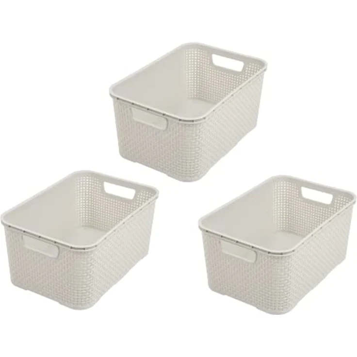 BranQ - Home essential Korb in Rattan Design 3er Set Grösse S 7l, Creme – Bild 2
