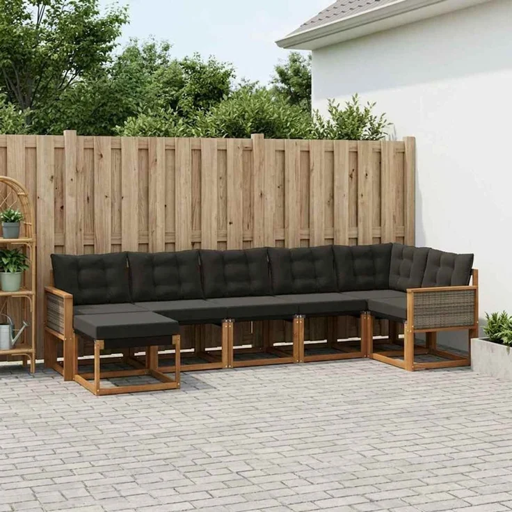 vidaXL Outdoor-Sofagarnitur 7 stk. 7-Sitzer Natur und Schwarz 3382092 – Bild 1