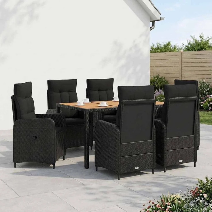 vidaXL Outdoortisch-Set 7 stk. Schwarz 150 x 90 x 75 cm 3422269 – Bild 1