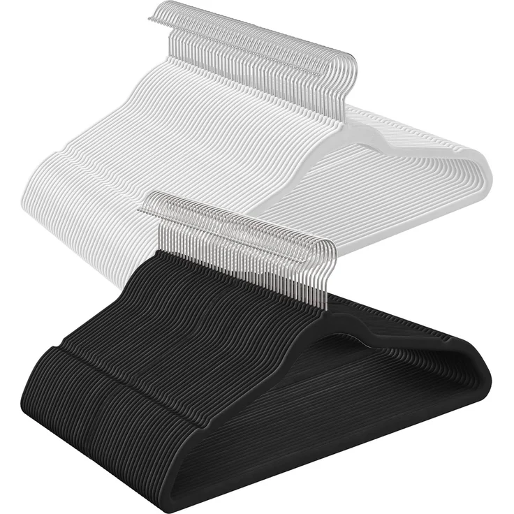SONGMICS Kleiderbügel Samt, 100er Set, Bügel, Jackenbügel, 41,5 cm breit, Anzugbügel, dünn, gut belastbar, um 360° drehbarer Haken, für Mäntel, Hemden und Anzüge, Schwarz/Weiß CRF026B100 – Bild 1