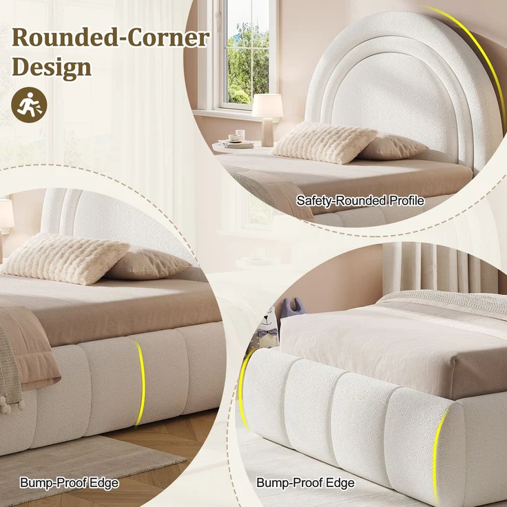 ZUBALIYA Polsterbett 90 x 200 cm mit hydraulischem Bettkasten, Lattenrost, Bouclé, Beige – Bild 16