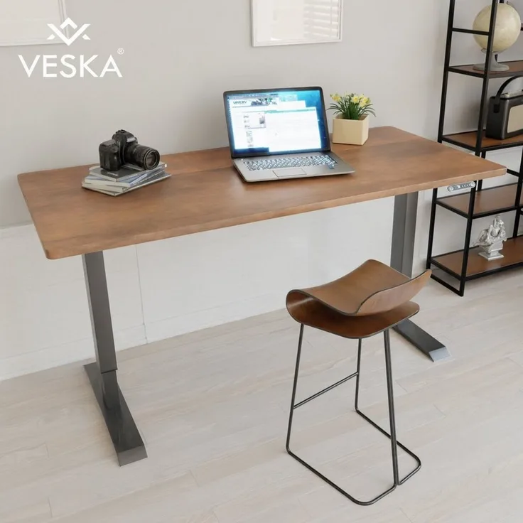 Höhenverstellbarer Schreibtisch (140x70 cm) - Sitz- & Stehpult - Bürotisch Elektrisch Höhenverstellbar mit Touchscreen & Stahlfüßen (Anthrazit/Antik)