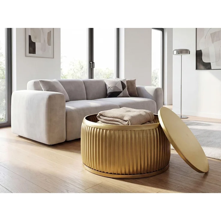Couchtisch Metall Rund 60cm Gold mit abnehmbarer Tischplatte - Design Wohnzimmertisch mit Stauraum - Extravaganter Loungetisch Metall - Moderner Sofatisch - Beistelltisch Handmade – Bild 5
