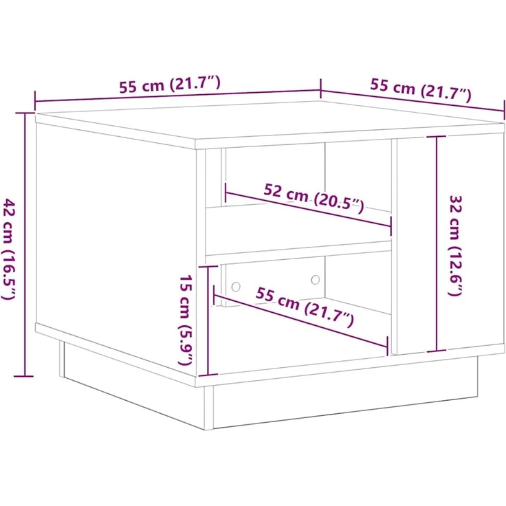 vidaXL Couchtisch Schwarz Eichen-Optik 55 x 55 x 42 cm Holzwerkstoff 862714 – Bild 9